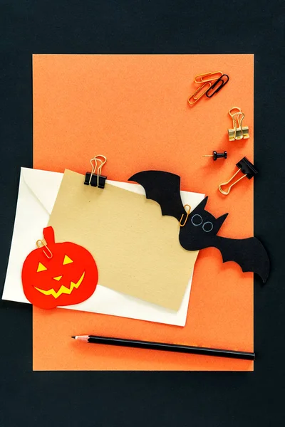 Eine Nahaufnahme Eines Orangefarbenen Halloween Hintergrunds Mit Verschiedenen Gerenderten Halloween — Stockfoto