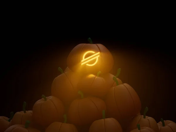 Orange Shiny Creepy Pumpkin Stellar Icon Halloween Background — Stock Photo, Image