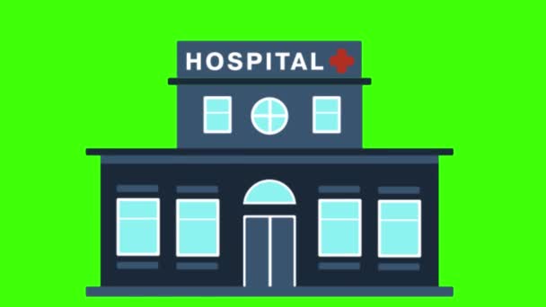 Hastane Binası Çizgi Film Animasyonu Yeşilde Izole Edildi — Stok video