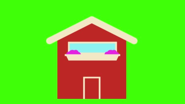 Farm Building Cartoon Animation Isolated Green — Stock Video