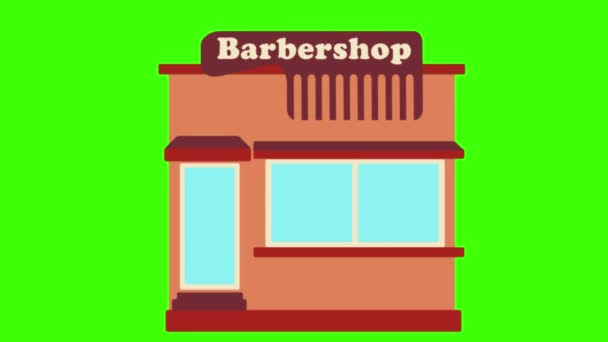 緑に隔離されたバーバーショップビルのアニメ — ストック動画