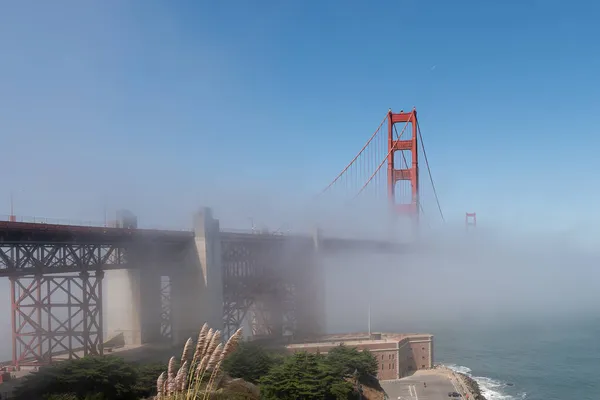 Piękny Widok Golden Gate Bridge Presidio Usa Pokryte Mgłą — Zdjęcie stockowe