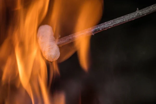 Ein Vertikaler Schuss Wurst Flammen Mit Verschwommenem Hintergrund — Stockfoto