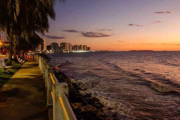 Uma Bela Vista Colorido Céu Pôr Sol Sobre Praia São — Fotografia de Stock