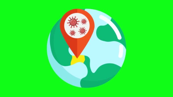 Globe Dengan Covid Pin Animasi Layar Hijau Untuk Vfx Konsep — Stok Video