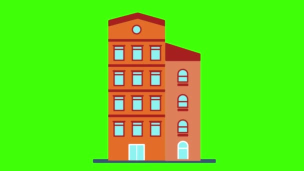 Edificio Apartamentos Animación Dibujos Animados Aislados Verde — Vídeo de stock