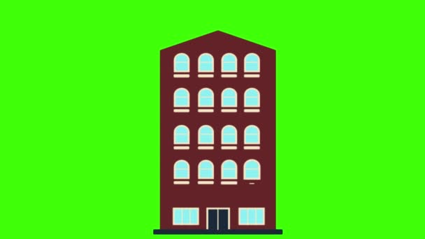 Edificio Apartamentos Animación Dibujos Animados Aislados Verde — Vídeos de Stock