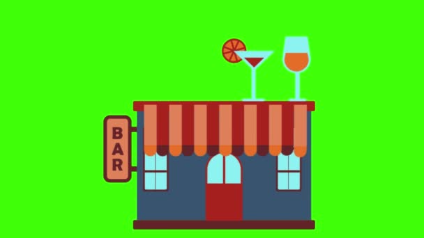 Bar Building Cartoon Animation Isoliert Auf Grün — Stockvideo