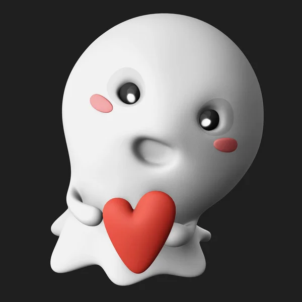 Una Representación Lindo Fantasma Sonriente Sosteniendo Corazón Rojo Aislado Sobre —  Fotos de Stock