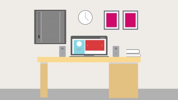 Animated Room Laptop Table Animation Design Concept — Video Stock