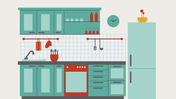 Cartoon Kitchen Interior Animation Design Concept — Vídeo de Stock