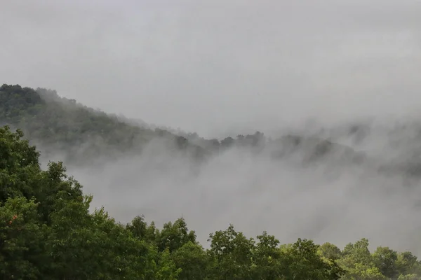 Uma Paisagem Serena Das Majestosas Montanhas Cobertas Neblina — Fotografia de Stock