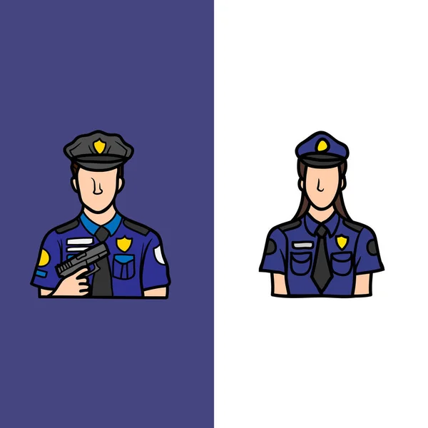 Een Getekende Man Vrouw Politie Kostuums — Stockfoto