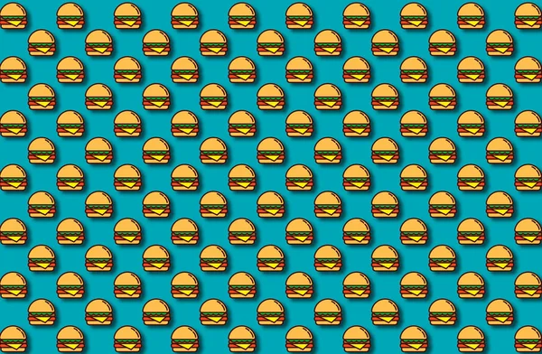 蓝色背景上一排排列整齐的汉堡包 — 图库照片