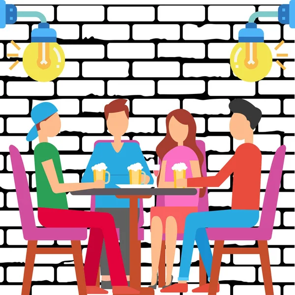 Vier Cartooned Mensen Met Familie Vrienden Diner Met Een Bakstenen — Stockfoto