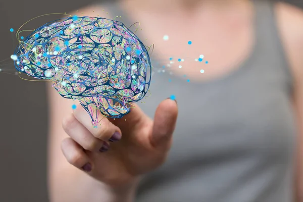 Person Presenting Virtual Rendered Projection Human Brain — Stock Photo, Image