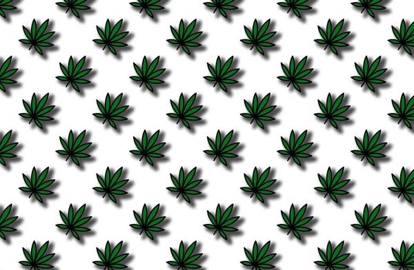 白色背景上一排排排列在对角线上的大麻叶的无缝图案 — 图库照片