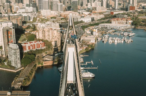 Una Vista Aérea Del Puente Anzac Ciudad Sydney Australia Durante — Foto de Stock