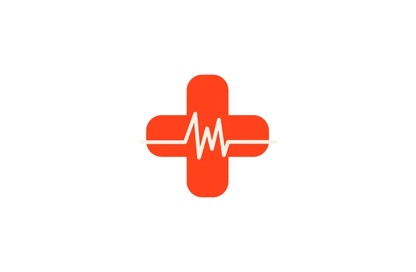 一个带有心跳图标的红色医学十字架在白色背景下被隔离的例子 — 图库照片