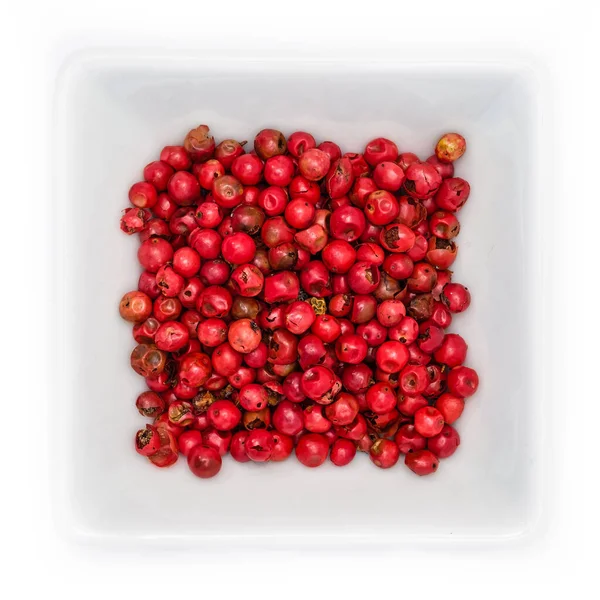 Top View Red Peppercorns Spice White Bowl — Stock Photo, Image