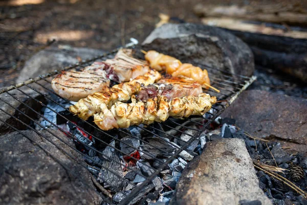 Närbild Bild Saftigt Kött Matlagning Grill — Stockfoto