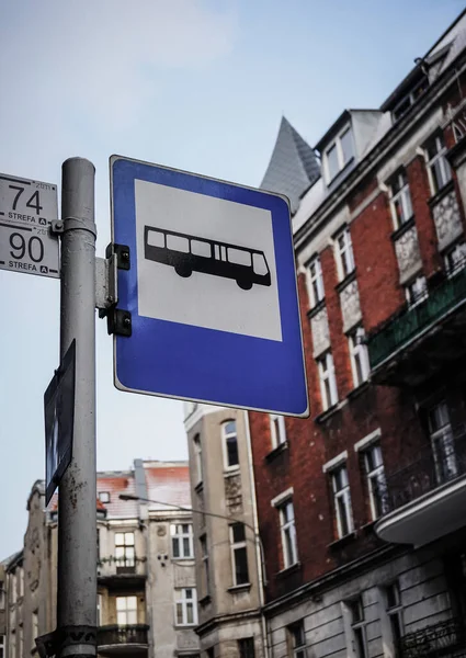 Poznan Polen Okt 2016 Ein Bushaltestellenschild Zentrum Der Stadt — Stockfoto