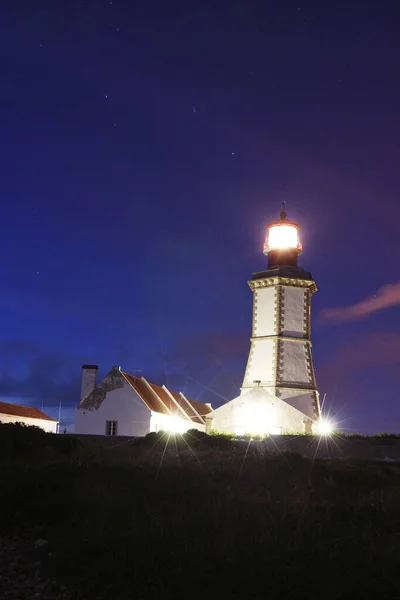 Lighthouse Cape Espichel Located Sesimbra Portugal Nighttime — Stock Photo, Image