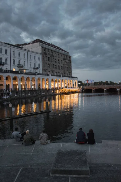 Hambu Allemagne Août 2021 Vue Nuit Des Bâtiments Vieille Ville — Photo