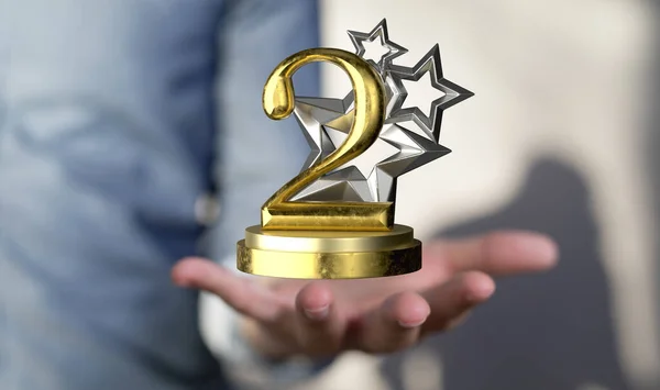 Rendering Number Two Trophy Man Palm — Stock Photo, Image