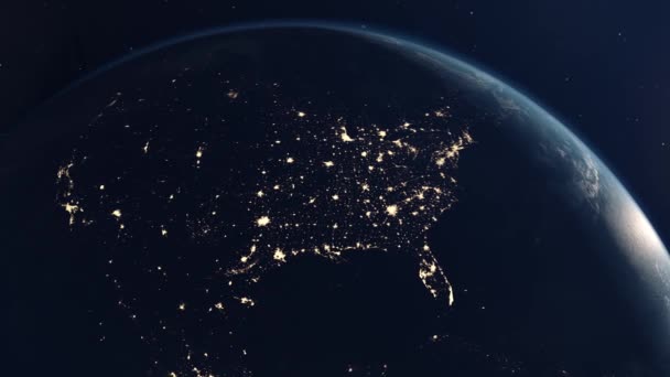 Вид Космоса Землю Ночью — стоковое видео