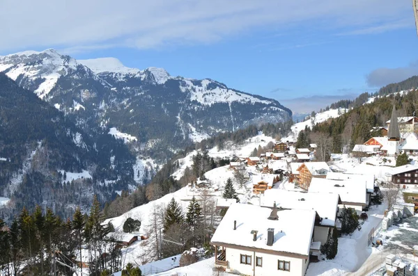 Uma Vista Para Aldeia Wengen Nos Alpes Suíços Inverno Wengen — Fotografia de Stock