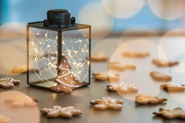 Homemade Gingerbread Cookies Christmas Lights Motifs — Stock Photo, Image