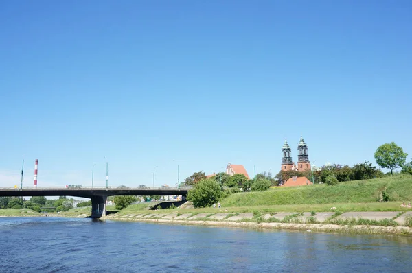 Poznan Polonia 2021 Fiume Warta Con Cattedrale Ponte — Foto Stock