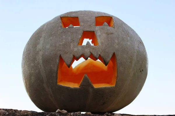 Μια Κολοκύθα Halloween Τρομακτικό Πρόσωπο Ένα Τρομακτικό Jack Φανάρι — Φωτογραφία Αρχείου