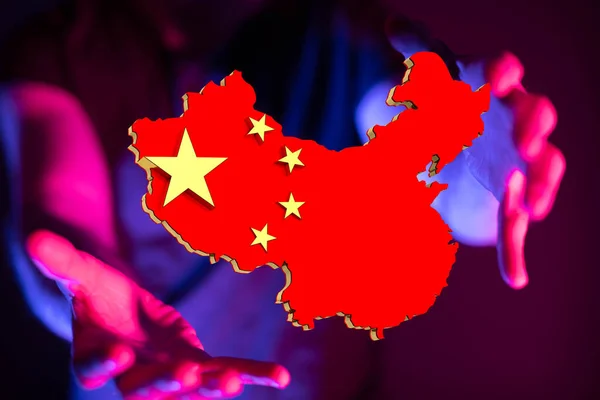 Трехмерная Иллюстрация Флага Китайской Народной Республики Плавающего Руке Человека — стоковое фото