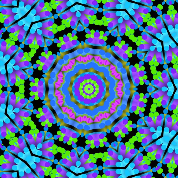 Çok Renkli Bir Mandala Kaleydoskop Simetrik Deseninin Çizimi — Stok fotoğraf