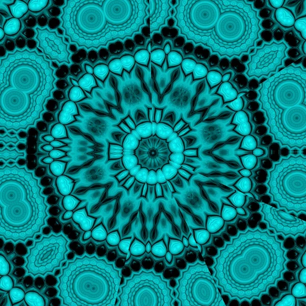Mavi Siyah Mandala Kaleydoskop Simetrik Deseninin Bir Illüstrasyon Arka Planı — Stok fotoğraf