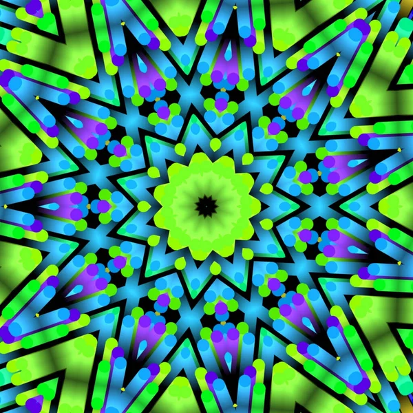 Egy Többszínű Mandala Kaleidoszkóp Szimmetrikus Mintázatának Illusztrációs Háttere — Stock Fotó