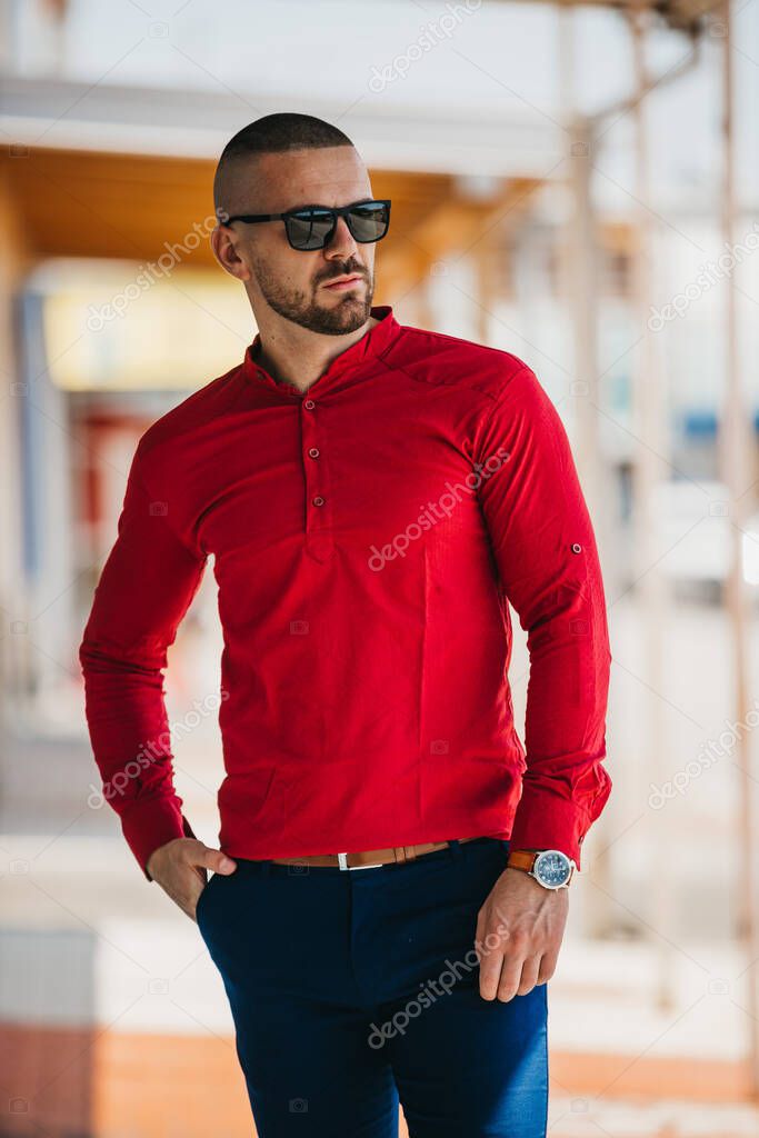 Camisa de vestir roja hombre hot sale