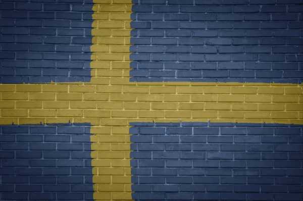 Σημαία Της Σουηδίας Στον Τοίχο Από Τούβλα — Φωτογραφία Αρχείου