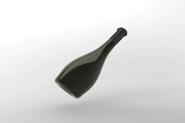 Eine Darstellung Einer Glatten Schwarzen Weinflasche Isoliert Hellgrauen Hintergrund — Stockfoto
