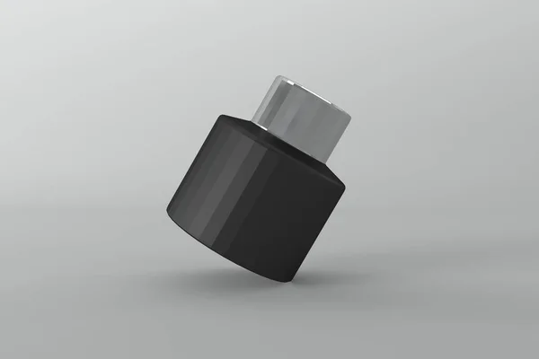 一个灰色背景的黑色香水瓶的3D渲染 — 图库照片