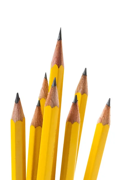 Sárga Ceruzák Fehér Háttérrel Irodai Eszköz Erőfeszítés Vezetői Koncepció Közép — Stock Fotó