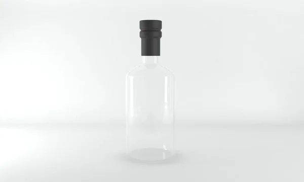Ένα Καθιστούν Ένα Σαφές Μπουκάλι Ένα Μαύρο Καπάκι Απομονώνονται Γκρι — Φωτογραφία Αρχείου