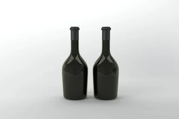 Renderizado Botellas Largas Negras Aisladas Sobre Fondo Blanco — Foto de Stock