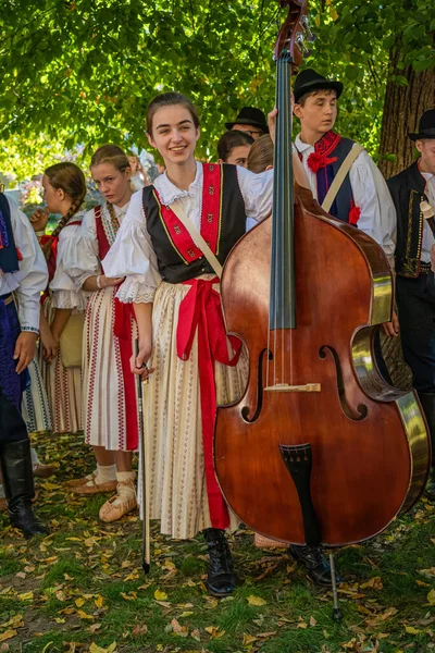 Uherske Hradiste Czech Republic Сентября 2021 Вертикальный Снимок Женщины Контрабасом — стоковое фото