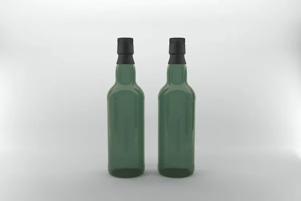 Een Weergave Van Groene Lange Flessen Geïsoleerd Witte Achtergrond — Stockfoto