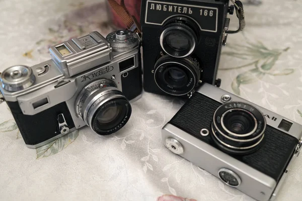 Sayreville United Sttes Oct 2021 Three Soviet Cameras Chaika Kiev — 스톡 사진