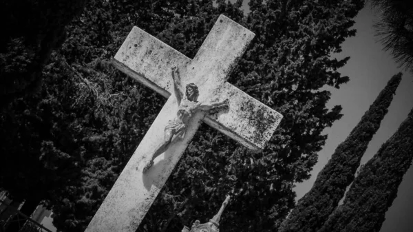 Tiro Escala Grises Cementerio —  Fotos de Stock