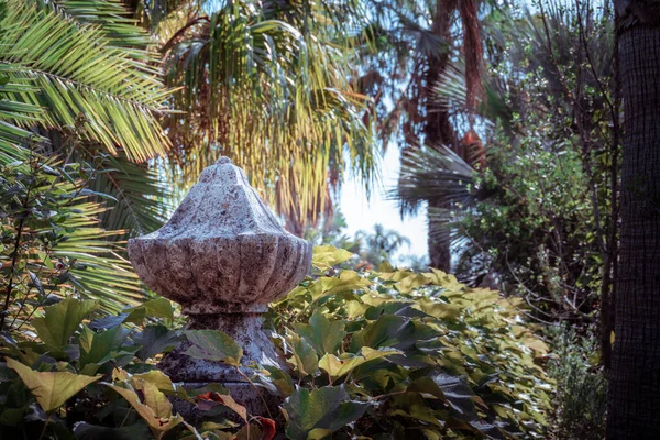 Close Topo Uma Coluna Antiga Jardim Tropical — Fotografia de Stock